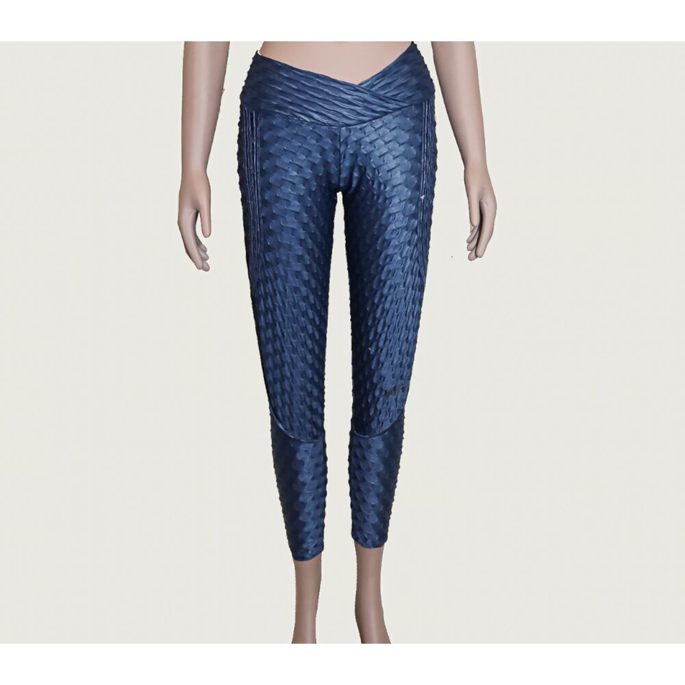 Navy Blue Textured Activewear Set Small Sports Bra & Leggings - Picture 4 of 6